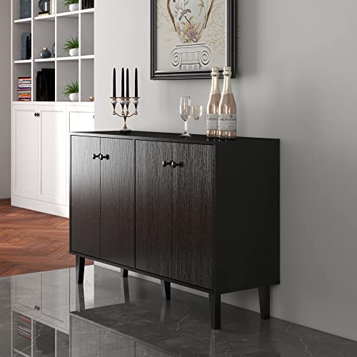 Panana Sideboard Buffet Cabinet Kitchen Storage Cabinet Living Room 4 Doors Console Table (Black)