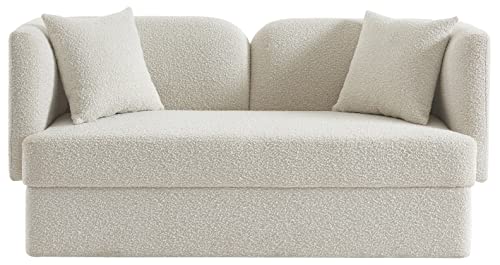 Meridian Furniture 616Cream-L Marcel Collection Modern | Contemporary Loveseat with Rich Cream Boucle Fabric, Curved Back, 68" W x 28" D x 32" H, Cream