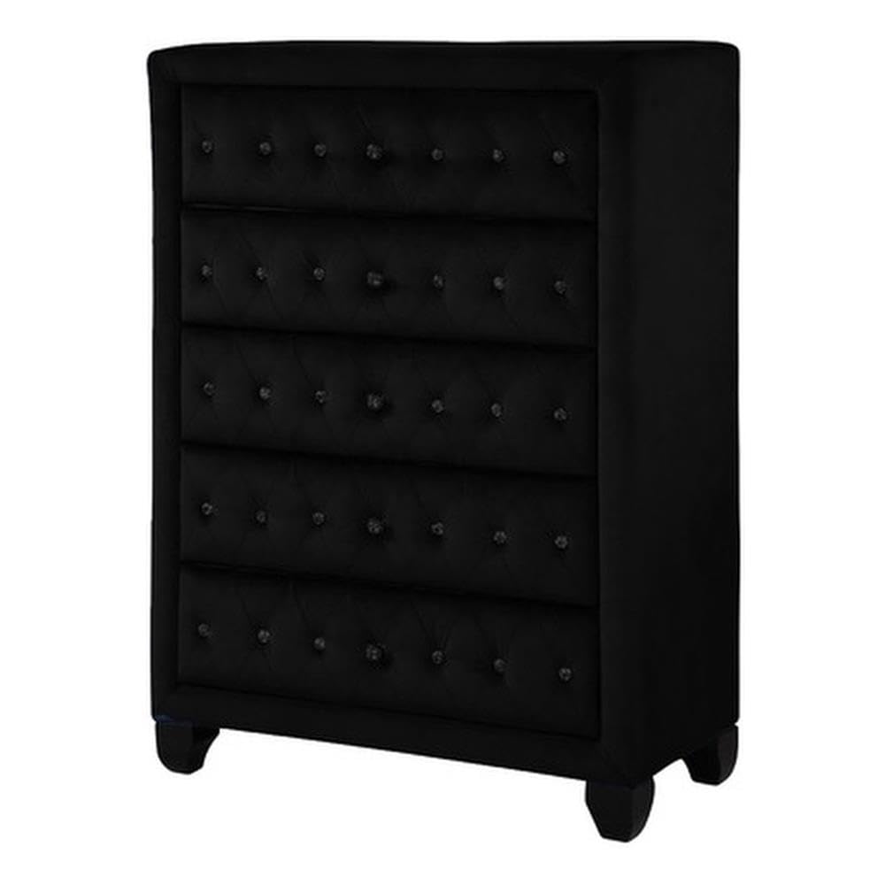 Galaxy Home Furnishings Sophia Crystal Tufted Chest Finished with Velvet Fabric/Wood in Black