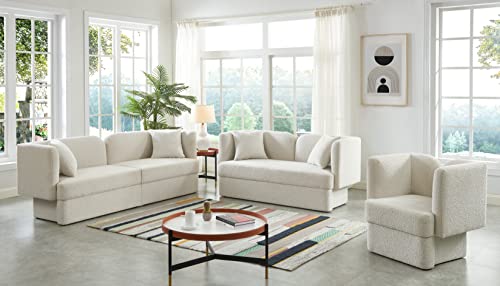 Meridian Furniture 616Cream-L Marcel Collection Modern | Contemporary Loveseat with Rich Cream Boucle Fabric, Curved Back, 68" W x 28" D x 32" H, Cream