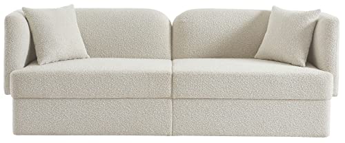 Meridian Furniture 616Cream-S Marcel Collection Modern | Contemporary Sofa with Rich Cream Boucle Fabric, Curved Back, 91" W x 28" D x 32.5" H, Cream