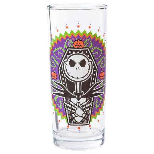 Silver Buffalo Disney Tim Burton Nightmare Before Christmas Day of the Dead Design 4 Pack Tumbler Glass Set, 10 Ounces