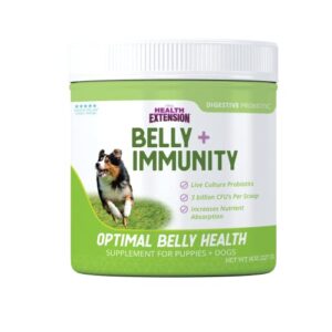 health extension digestive probiotic for dogs & puppies, 8oz - belly+immunity system support, 3 billion cfus per scoop, natural ingredients for all life stages