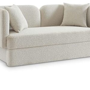 Meridian Furniture 616Cream-L Marcel Collection Modern | Contemporary Loveseat with Rich Cream Boucle Fabric, Curved Back, 68" W x 28" D x 32" H, Cream