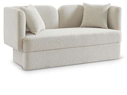 Meridian Furniture 616Cream-L Marcel Collection Modern | Contemporary Loveseat with Rich Cream Boucle Fabric, Curved Back, 68" W x 28" D x 32" H, Cream