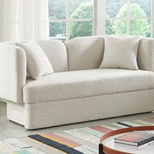 Meridian Furniture 616Cream-L Marcel Collection Modern | Contemporary Loveseat with Rich Cream Boucle Fabric, Curved Back, 68" W x 28" D x 32" H, Cream