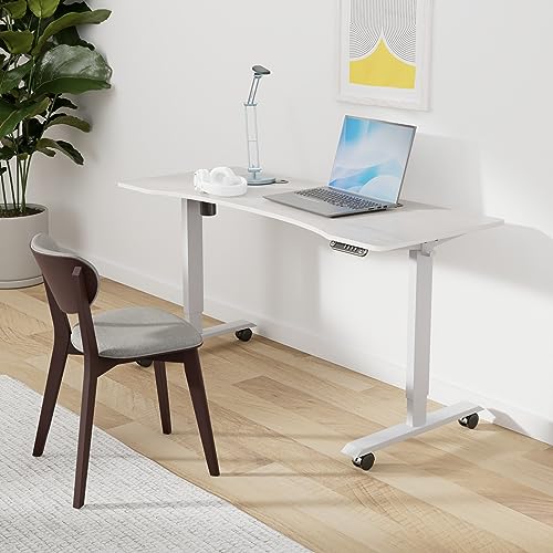 Suhapup Electric Height Adjustable Computer Desk,55x30 inches Desk with Memory Controller Corner Standing Desk Modern Workstation with Ergonomic Desk Light Oak Splice Board/White Frame