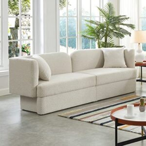 Meridian Furniture 616Cream-S Marcel Collection Modern | Contemporary Sofa with Rich Cream Boucle Fabric, Curved Back, 91" W x 28" D x 32.5" H, Cream