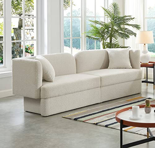 Meridian Furniture 616Cream-S Marcel Collection Modern | Contemporary Sofa with Rich Cream Boucle Fabric, Curved Back, 91" W x 28" D x 32.5" H, Cream