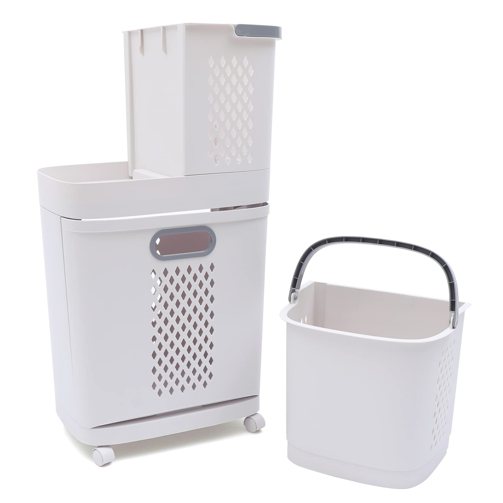 Laundry Baskets, Movable Hand-Held Laundry Basket Bathroom Clothes Storage Basket W/Wheeled, Storage Basket for Blanket, Toys, Dirty Clothes in Living Room, Bathroom, Bedroom