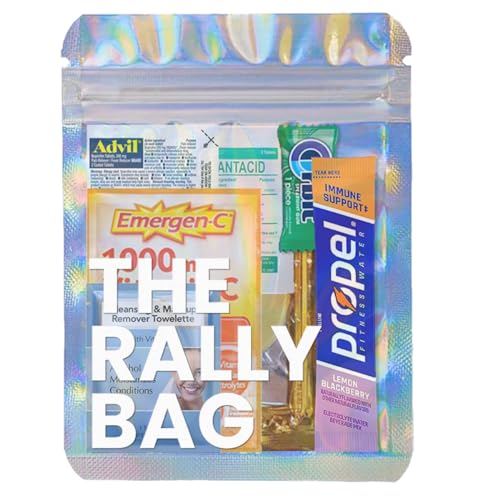 Real Vitamins The Rally Bag - 1 Pre-Filled Hangover Kit for Bachelorette Party Favors, 21st Birthdays, Weddings, Corporate Events | 7 Piece Hangover Supplies & Bag (1 Kit)