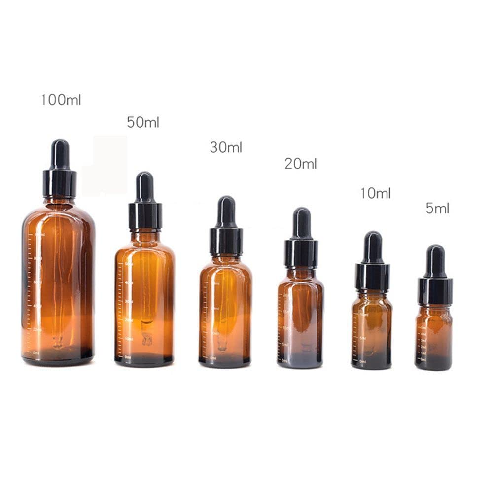 WEISHA Dropper Bottles with Scale 5-100ml Reagent Eye Drop Perfume Amber Glass Aromatherapy Liquid Pipette Bottle Travel Refillable Bottles(5ml)