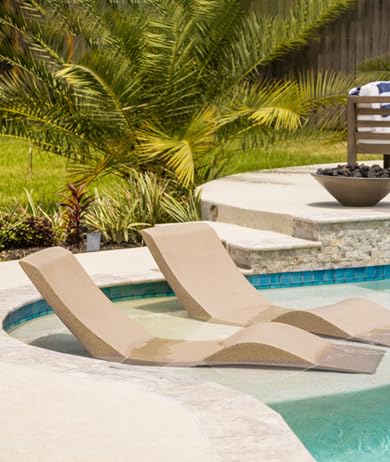 Aqua Outdoors- in-Pool Chaise Lounger - Pool & Sun Shelf Lounge Chair Designed for Water Depths Up to 9”-Compatible with All Pool Types - Poolside & Sun Deck Tanning - Set of 2 - Sandstone Granite