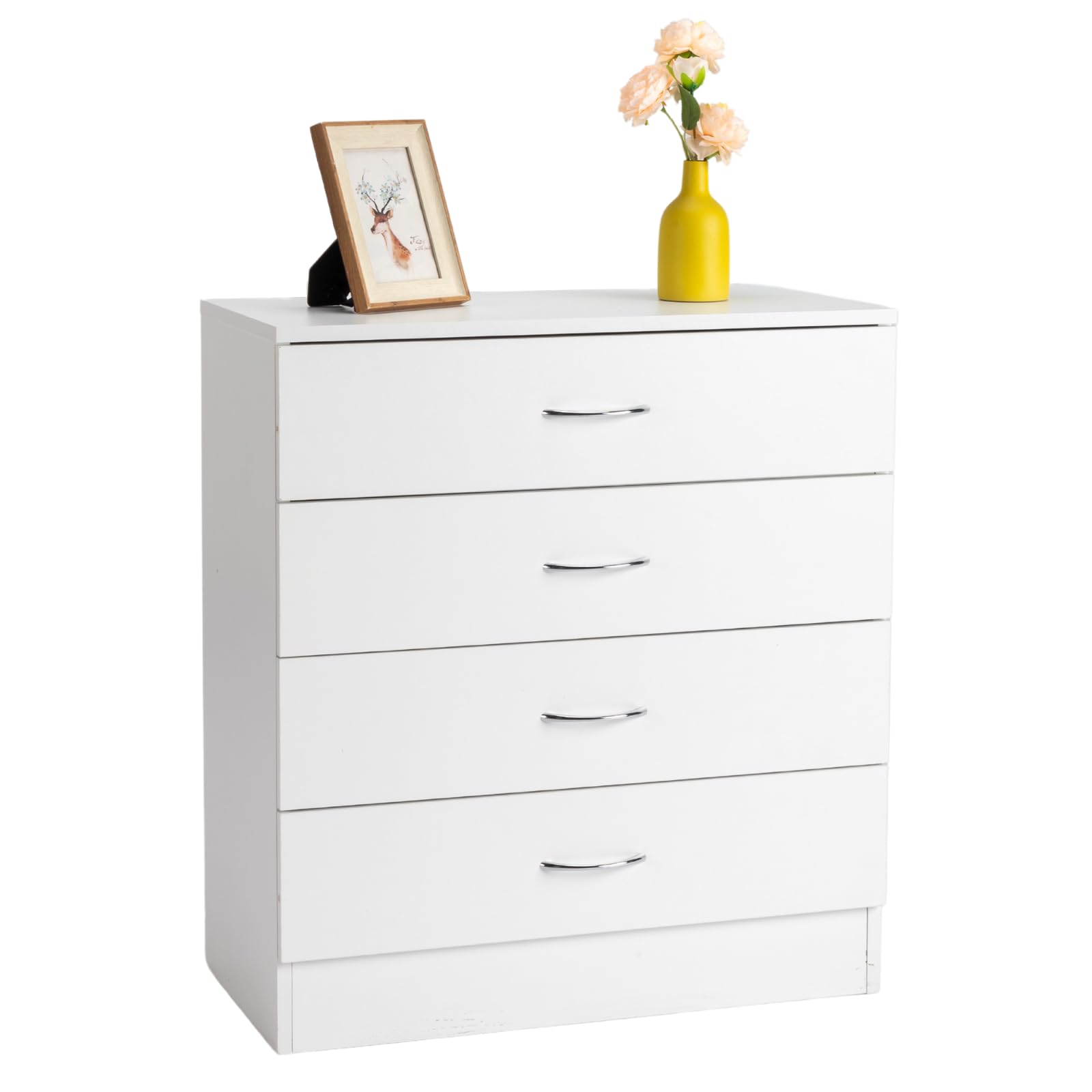 Karl home White 4 Drawer Dresser for Bedroom, Modern Nightstand Storage Chest of Drawer, Wooden Side Table End Table, Living Room, Reception Room