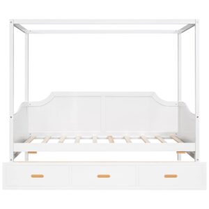 Bellemave Twin Canopy Beds Wood Daybed with Storage Drawer Modern 4-Poster Beds Twin Size for Kids Boys Girls Teens, White