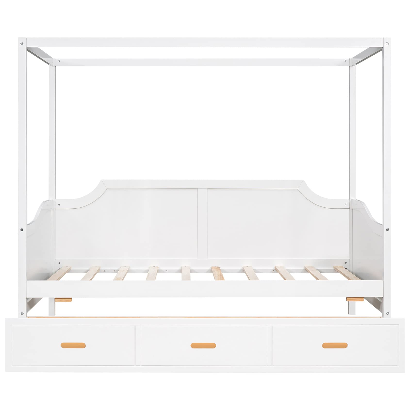 Bellemave Twin Canopy Beds Wood Daybed with Storage Drawer Modern 4-Poster Beds Twin Size for Kids Boys Girls Teens, White