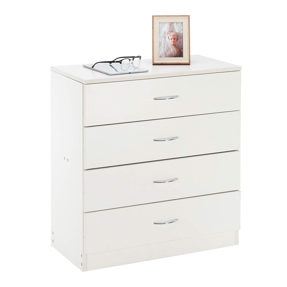 Karl home White 4 Drawer Dresser for Bedroom, Modern Nightstand Storage Chest of Drawer, Wooden Side Table End Table, Living Room, Reception Room