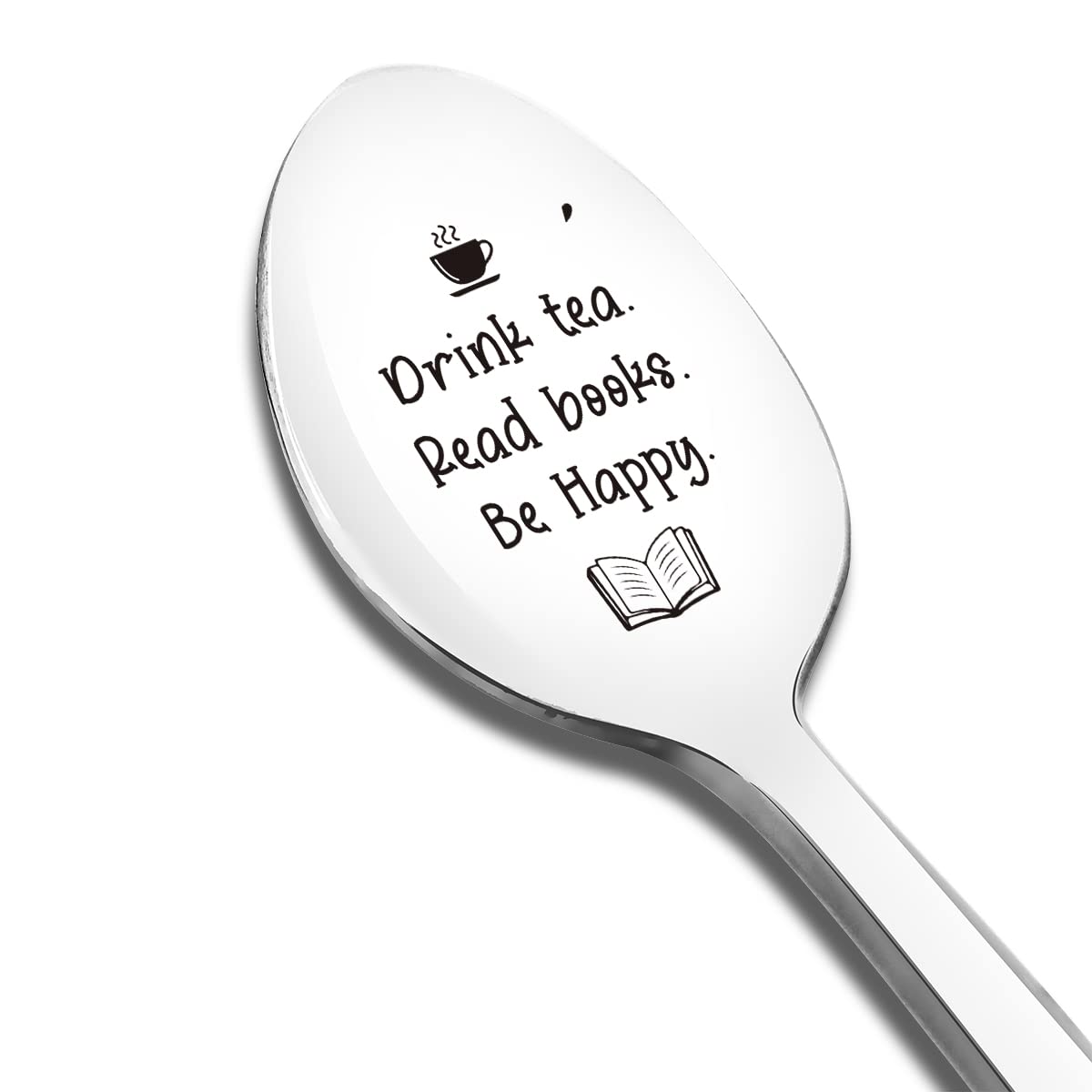 Drink Tea Read Books be Happy Tea Spoon Engraved Funny Gift for Women Men Tea Lover Spoon Best Thanksgiving Christmas Birthday Gifts