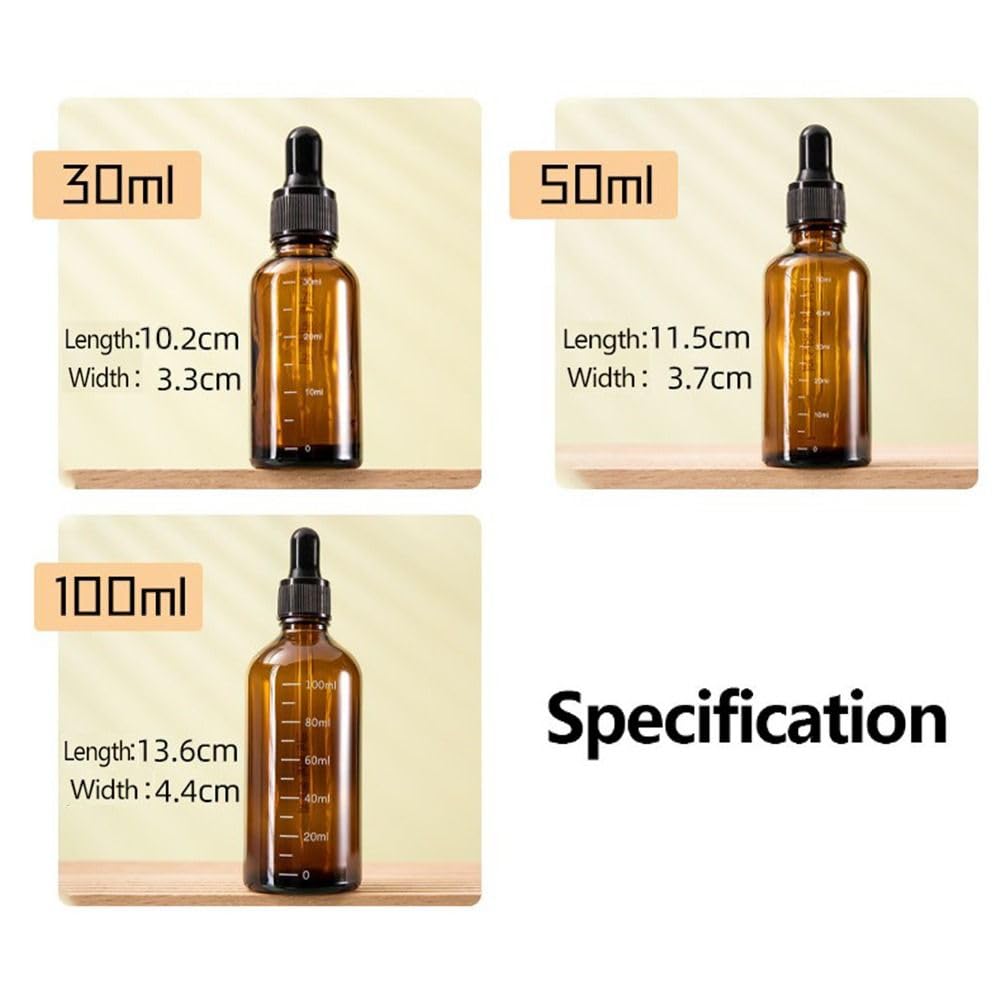 WEISHA Dropper Bottles with Scale 5-100ml Reagent Eye Drop Perfume Amber Glass Aromatherapy Liquid Pipette Bottle Travel Refillable Bottles(5ml)