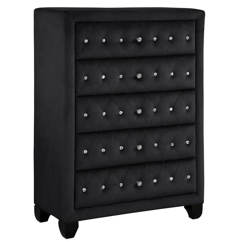 Galaxy Home Furnishings Sophia Crystal Tufted Chest Finished with Velvet Fabric/Wood in Black