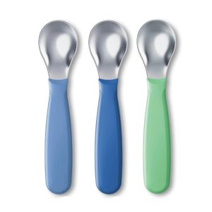 nuk kiddy cutlery spoons, 3 pack, 18+ months blue & green