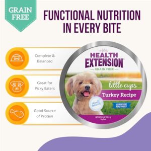 Health Extension Little Cups Grain-Free Wet Dog Food, Small Breed - Turkey 3.5 oz - Complete & Balanced, Easy to Digest, Ideal for Picky Eaters (Case of 12 Cups)