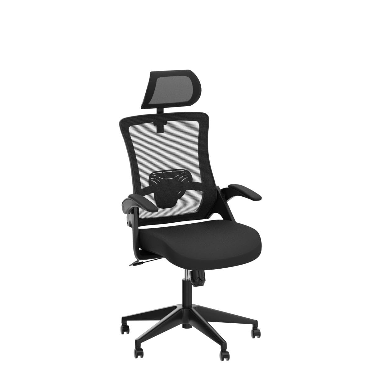 NEO CHAIR Office High Back Mesh Headrest Adjustable Height and Ergonomic Design Home Office Computer Desk Executive Lumbar Support Padded Flip-up Armrest Swivel Chair (Black)