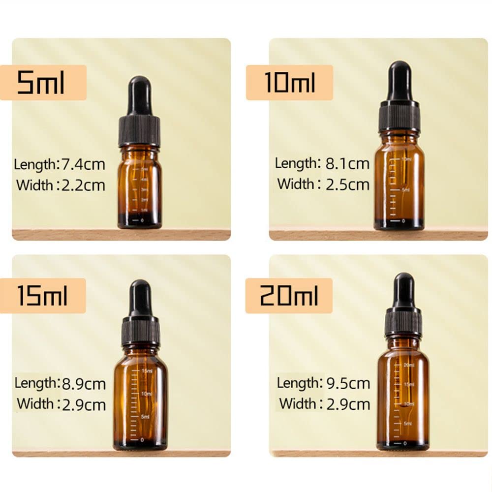 WEISHA Dropper Bottles with Scale 5-100ml Reagent Eye Drop Perfume Amber Glass Aromatherapy Liquid Pipette Bottle Travel Refillable Bottles(5ml)