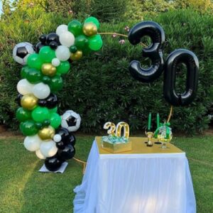 Soccer Balloon Arch Kit Boys, Green Balloon Arch Kit with Football Trophy Balloons Dark Green Black White Latex Balloons Metallic Silver Balloons for Baby Shower Birthday Soccer Party Decorations