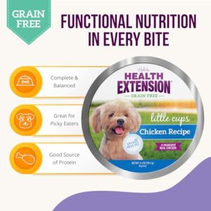 Health Extension Little Cups Grain-Free Wet Dog Food, Small Breed - Chicken 3.5 oz - Complete & Balanced, Easy to Digest, Ideal for Picky Eaters (Case of 12 Cups)