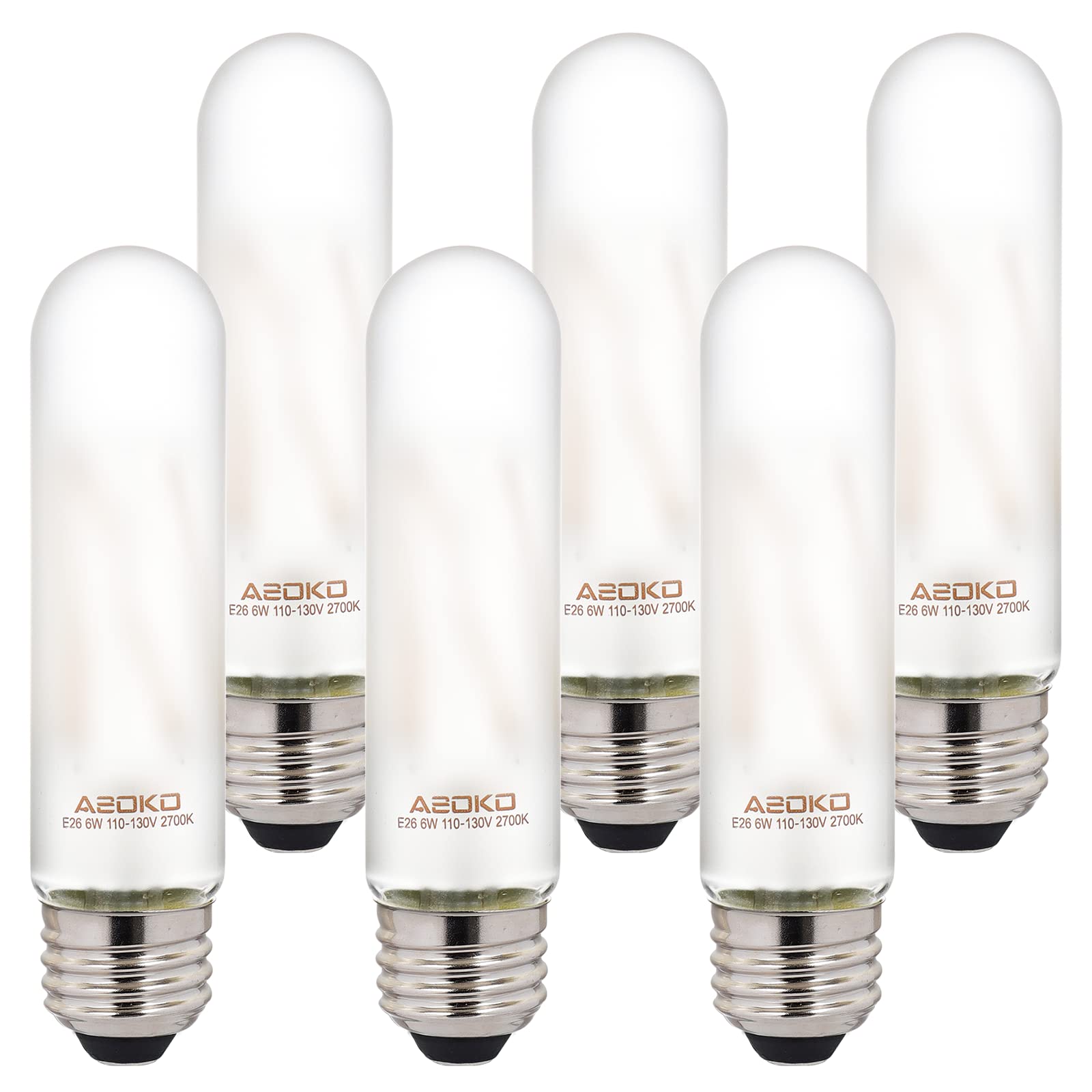 ASOKO T10 LED Frosted Bulbs Warm White 2700K LED Tubular Edison Light Bulbs 6W Dimmable Tube Vintage Led Bulbs 60 Watt Equivalent,E26 Medium Base 6 Packs