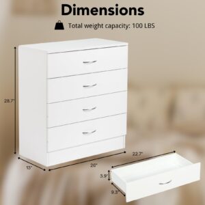 Karl home White 4 Drawer Dresser for Bedroom, Modern Nightstand Storage Chest of Drawer, Wooden Side Table End Table, Living Room, Reception Room