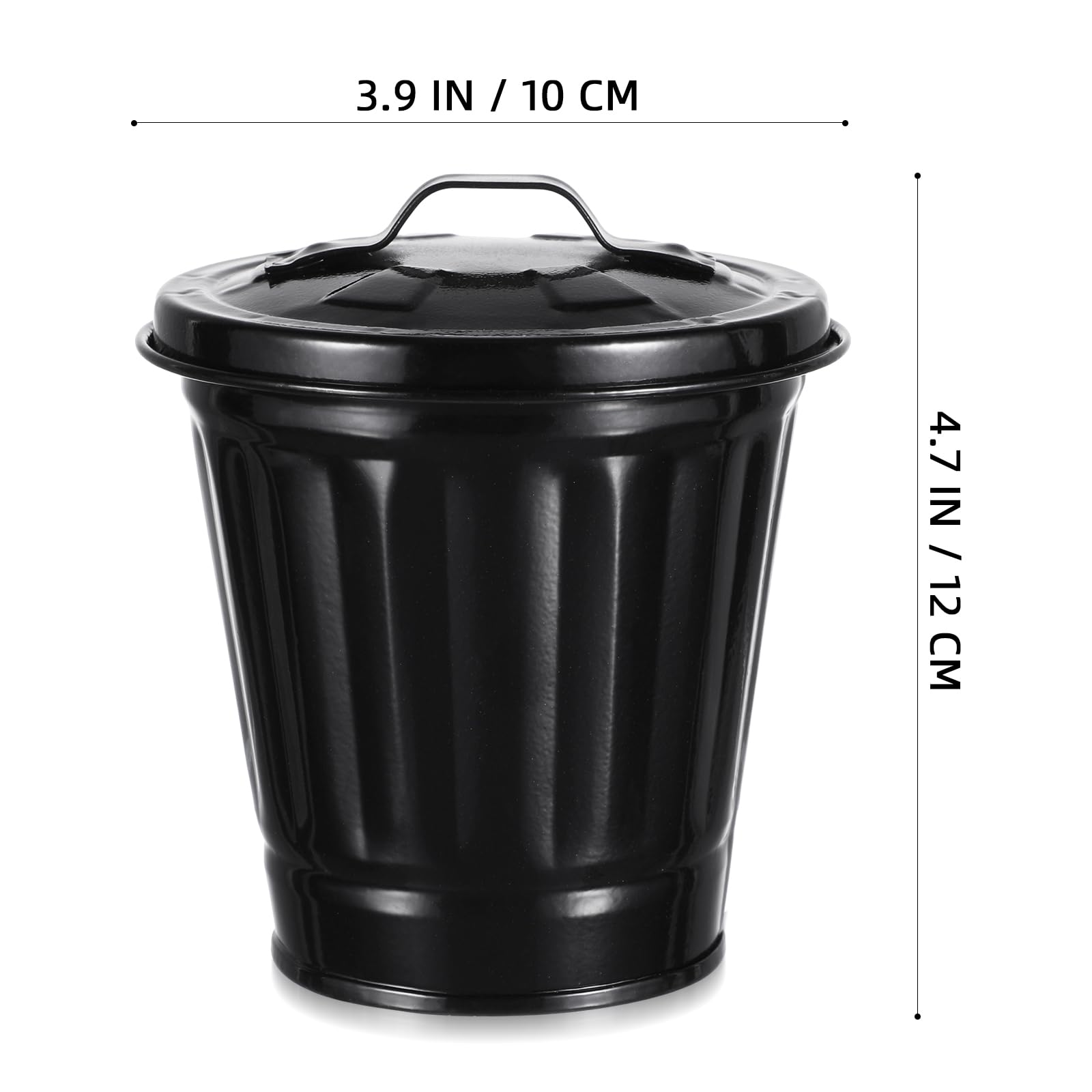 Mini Trash Can With Lid, Countertop Metal Waste Basket Recycling Bin, Waste Bin for Office Car Bedroom, Multi-Purpose Flower Pots, Pen Holders, Black