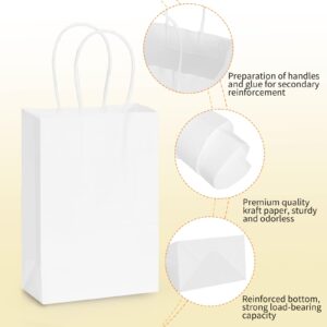 Moretoes 125pcs White Paper Bags with Handles 5.2x3.8x8 Inch, Kraft Small Gift Bags Bulk, Retail Bags, Shopping, Birthday Wedding Party Favor Bags, Merchandise Bags