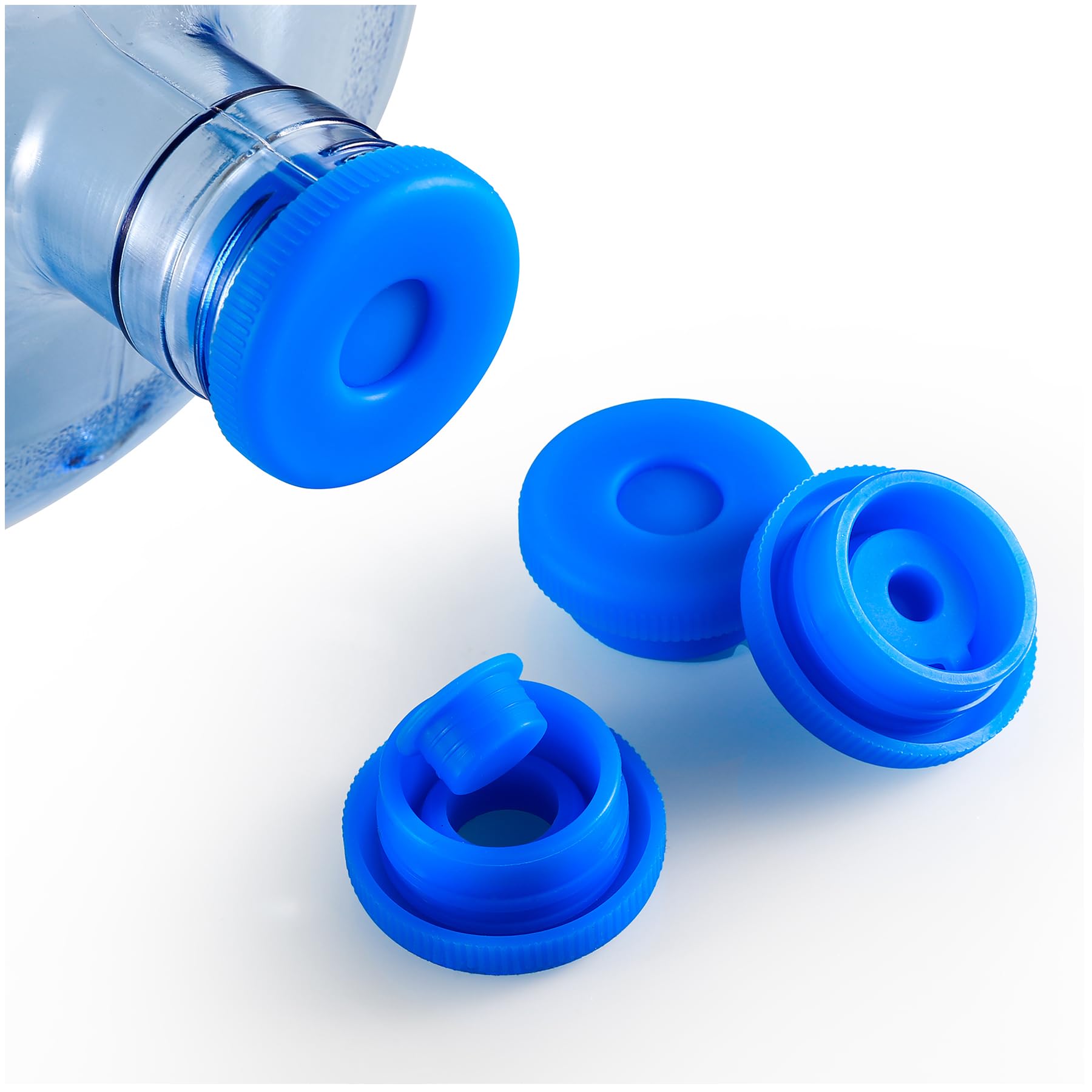 5 Gallon Water Jug Cap Reusable, Non-Spilling 55mm Water Bottle Dispenser Caps, Silicone 5 Gal Jug Replacement Caps Lids Anti Splash (Ocean Blue, 3 Pack)