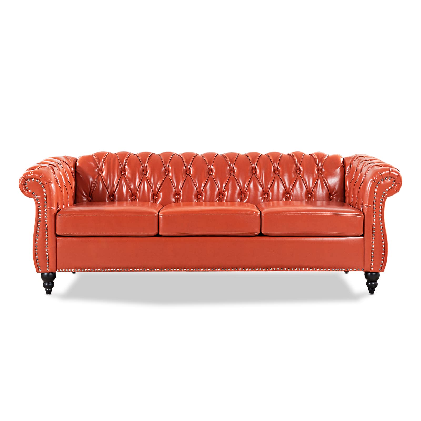 KUVENQIW Modern Orange Chesterfield Sofa Button Tufted Faux Leather Couches for Living Room Classic Bedroom Office Apartment (Orange)