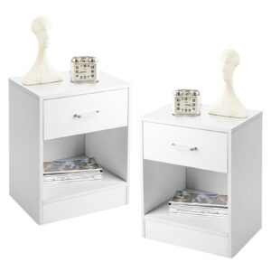 karl home nightstands set of 2 with drawer for bedroom, wood night stand set 2 with open shelf, modern nightstand bedside tables set of 2, end table, white