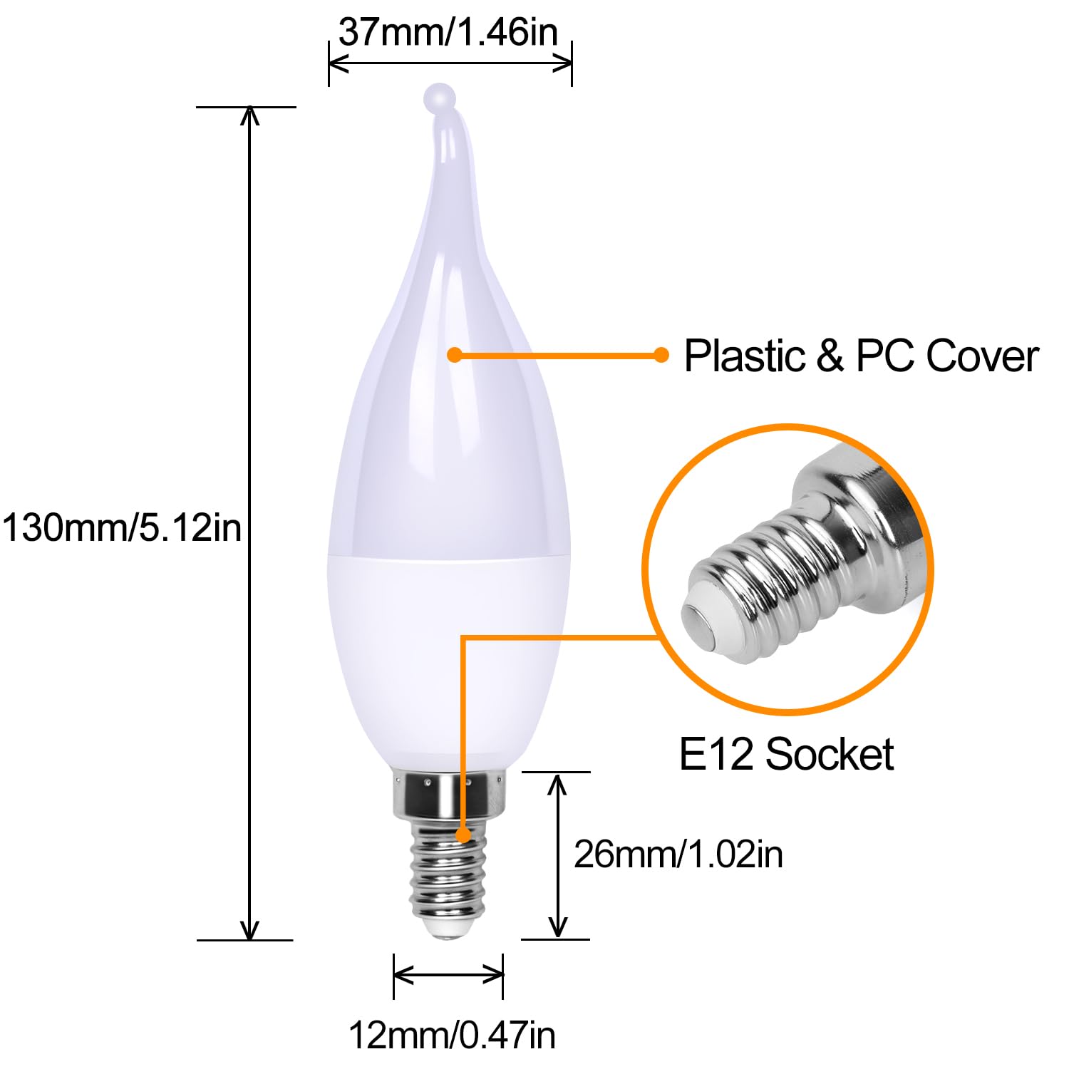 AYOGU 6-Pack LED Flame Light Bulb, 3 Mode E12 Edison Bulb, 1.2W Warm White, for Chandelier, Halloween Decorations, Christmas, Outdoor, Indoor