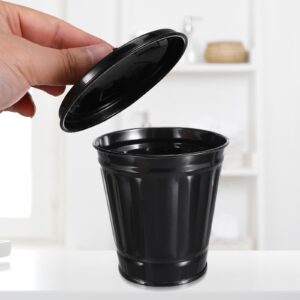 Mini Trash Can With Lid, Countertop Metal Waste Basket Recycling Bin, Waste Bin for Office Car Bedroom, Multi-Purpose Flower Pots, Pen Holders, Black