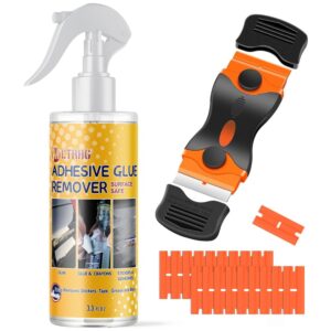 adhesive remover for cars, 3.3 fl.oz car sticker remover spray with scraper & extra plastic razor blades, sticker remover for cars, windows, rapidly removes labels, sticker, glue