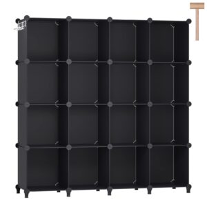 dinmo 16 cubes storage organizer, bookcase, display shelf with wooden mallet, cabinet storage for kids, adult, office, bedroom, bathroom, black