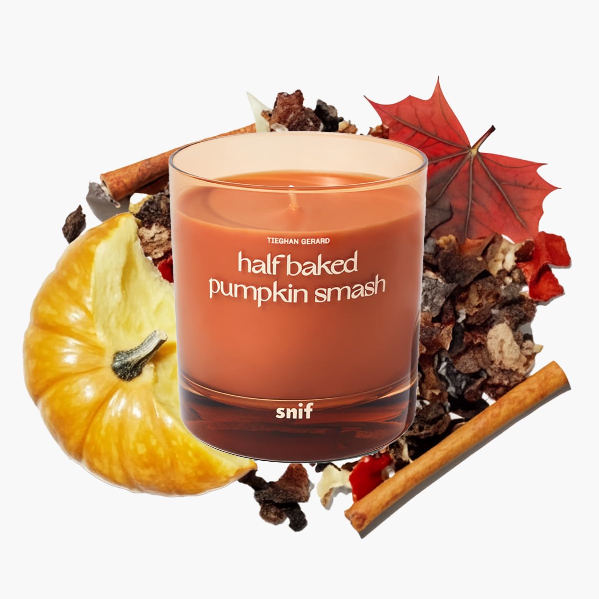 Half Baked Pumpkin Smash Scented Candle by Snif, Festive Fall Candle, 50+ Hours, 100% Cotton Fiber Wicks, Soy Wax Blend, Non-Toxic, Vegan, 8.5oz