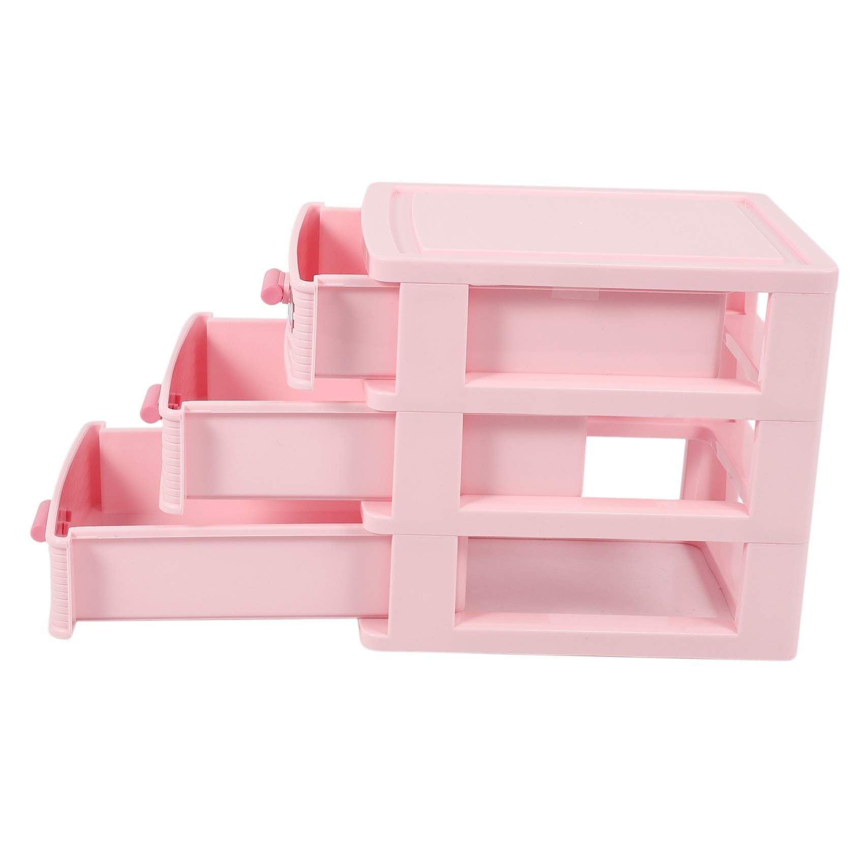 Nicfaky Plastic Drawer Designed 3 Compartment Jewelry Storage Box Pink