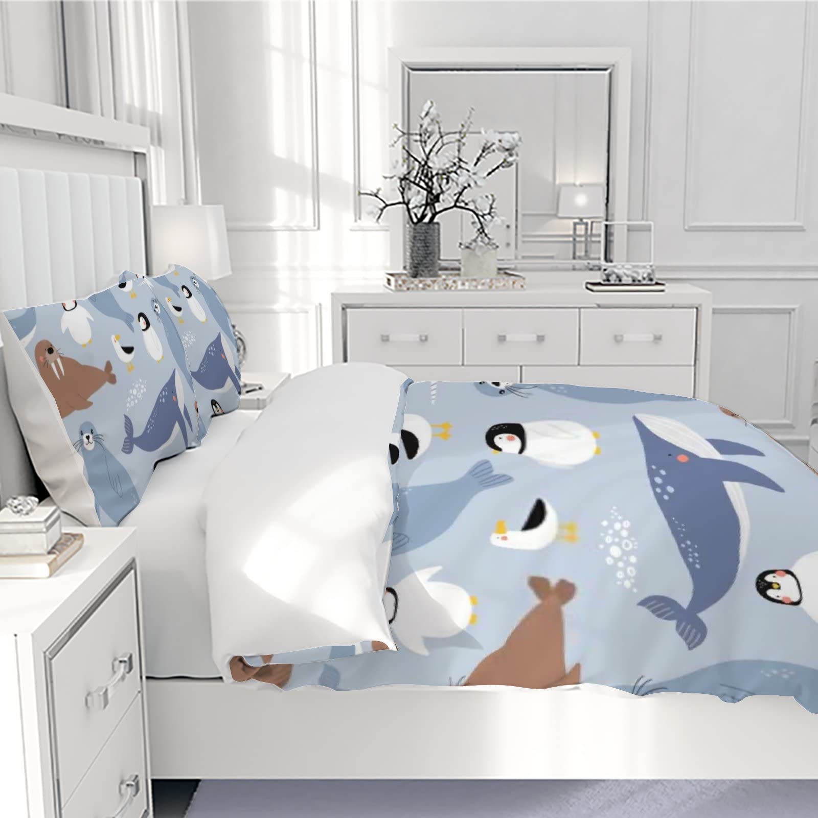 Vantaso Cute Arctic Animals Bedding Sets Full for Bedding Room Decor, Soft Comfortable Microfiber Comoforter Cover Set, with 1 Duvet Cover and 2 Pillow case