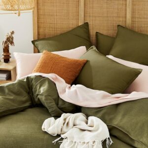 Moss Olive Washed Cotton Duvet Cover Solid Green Duvet Cover Queen Super Soft Full Bedding Set Moss Green Comforter Cover Green Bedding Set (King (U.S. Standard))