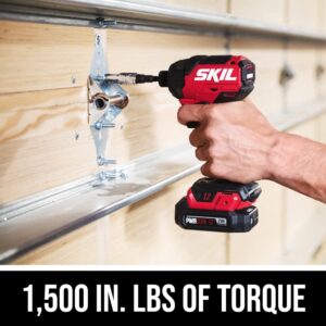 SKIL PWR CORE 12 Brushless 12V Compact Drill Driver & Impact Driver Kit Includes 2.0Ah Battery and PWR JUMP Charger - CB8429A-10,Red