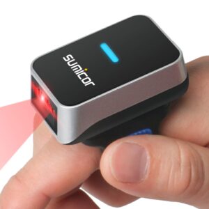 bluetooth ring barcode scanner, sumicor wearable finger bar code reader portable mnin barcode 3-in-1 bluetooth & 2.4ghz wireless & usb work with ios android windows linux mac os