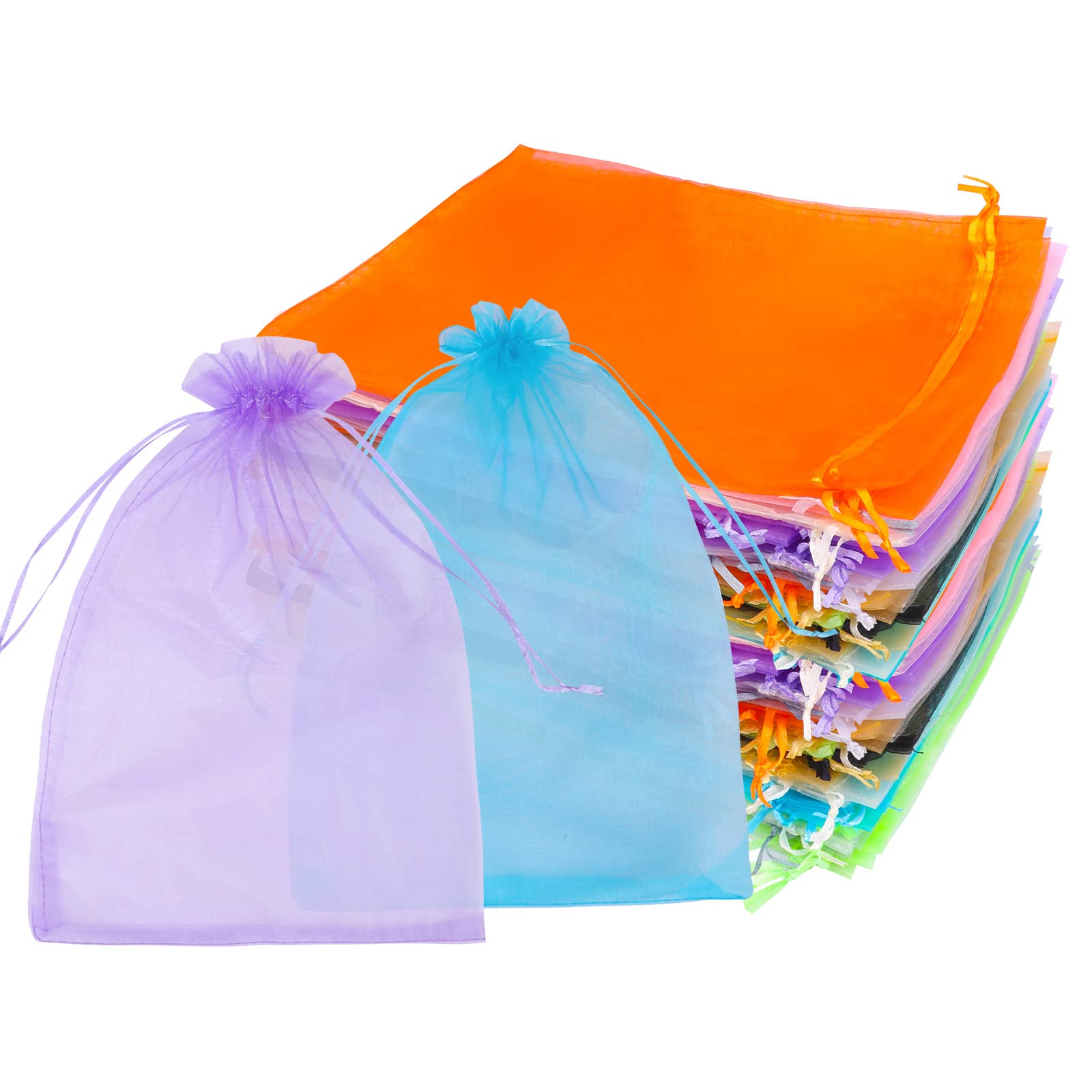 Zwish 50 Pack 8x12 Inch Organza Gift bag, 10 Mixed Color Large Mesh Drawstring Gift bag Pouch for Wedding Party Candy Toy Makeup Orchard