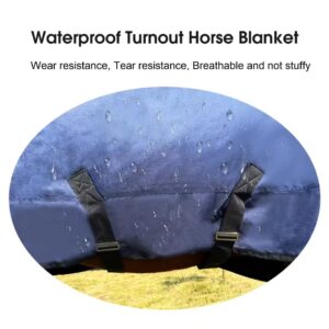 Waterproof Horse Turnout Blanket，Medium Weight Winter HorseTurnout Blanket (220g Fill) with Detachable Neck Cover，Blanket for Horse - Blue - 72 in