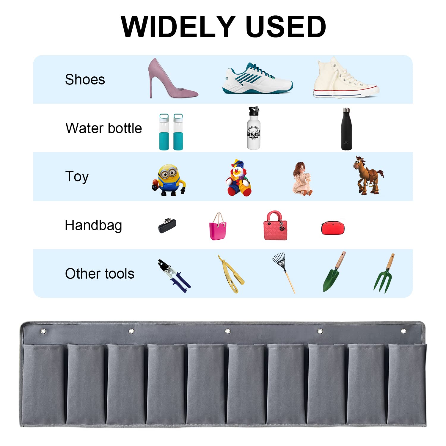 RVZONE RV Shoe Pockets 10 Pockets Heavy Hanging Bedside Storage Organizer with Sturdy Hooks Storage Pockets Hangs on bed for Shoes Toys and Tool Accessories